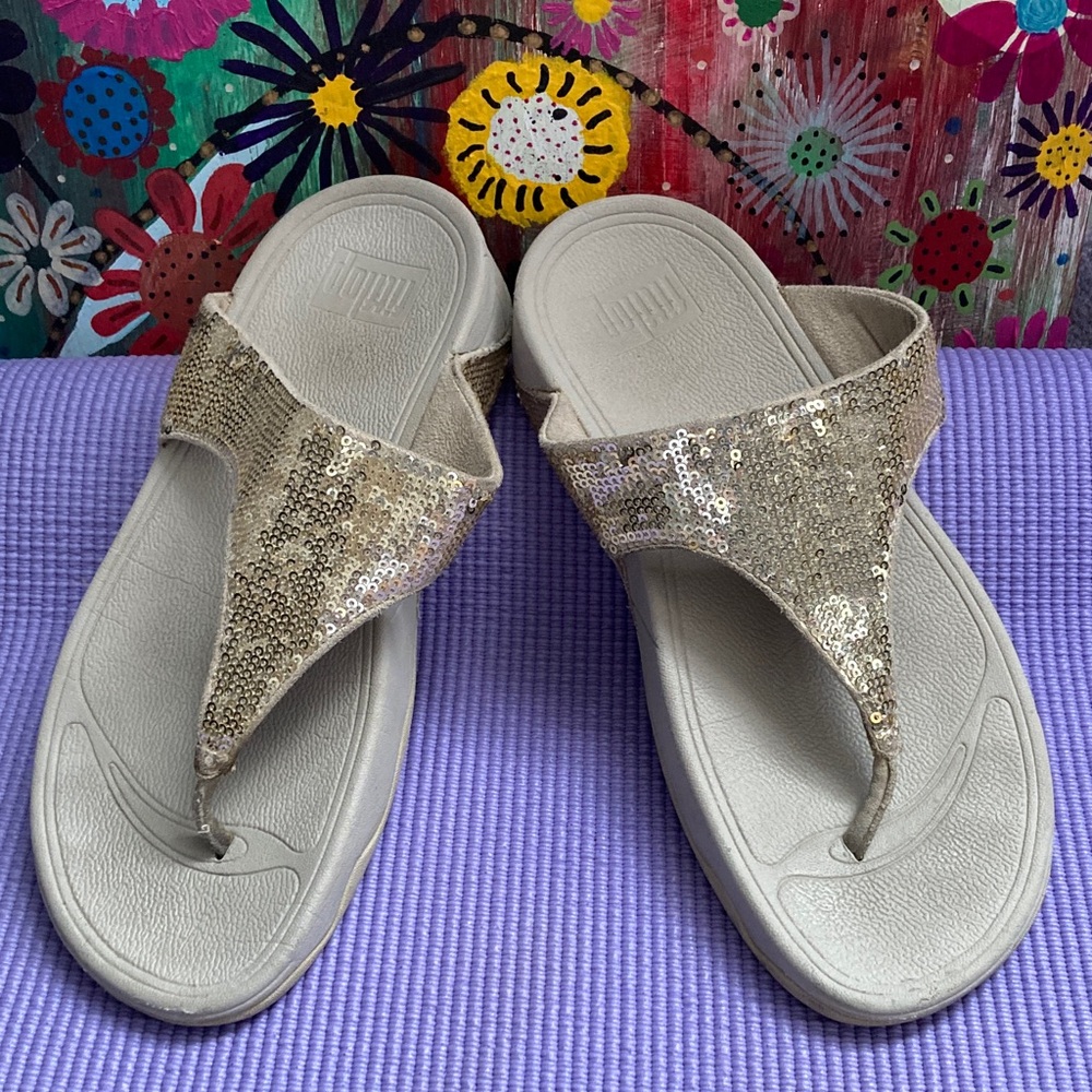 Fitflops- gold Sequin Embellished Women's Sandals